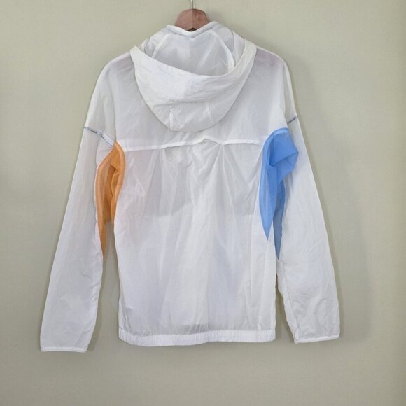 Nike Jacket Mens S White Zip Mock Neck Pockets LS Lightweight Running Hood Mesh - Picture 2 of 16